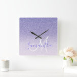 Modern Purple Glitter Sparkles Personalised Name Square Wall Clock<br><div class="desc">Modern Purple Glitter Sparkles Personalised Name</div>