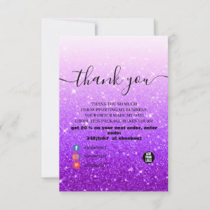Modern Purple Glitter  Thank You Card