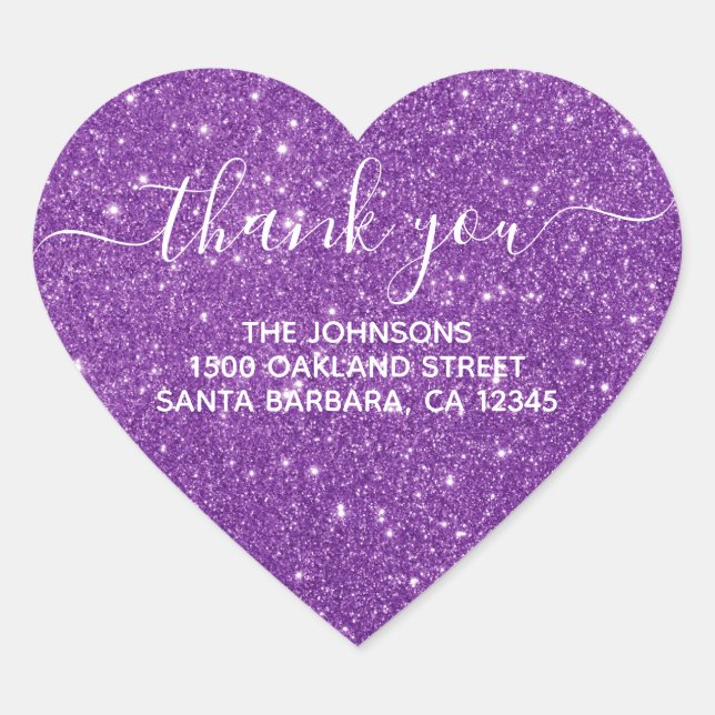 Modern purple Glitter Thank You  Heart Sticker (Front)