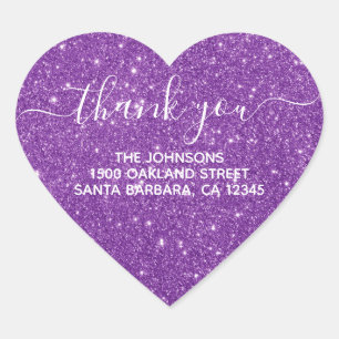 Modern purple Glitter Thank You  Heart Sticker