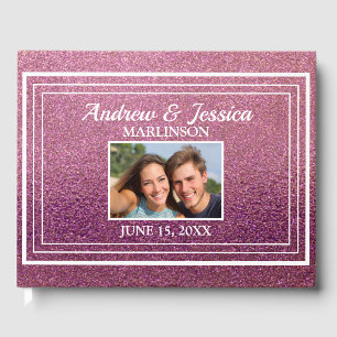 Modern Purple Glitter White Photo Wedding Guest Book