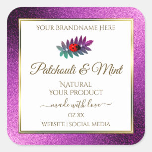 Modern Purple Glitter White Product Labels Ladybug