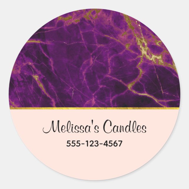 Modern Purple & Gold Abstract Marble Business Classic Round Sticker (Front)