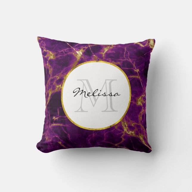 Modern Purple & Gold Abstract Marble Cushion (Front)