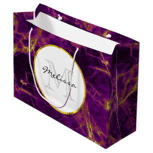 Modern Purple & Gold Abstract Marble Large Gift Bag