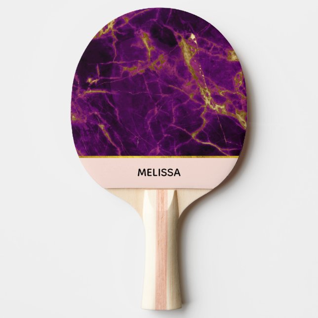 Modern Purple & Gold Abstract Marble Ping Pong Paddle (Front)