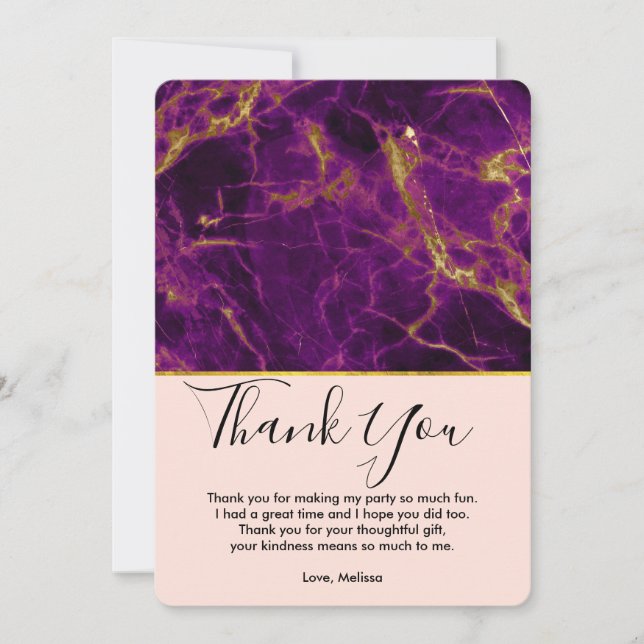 Modern Purple & Gold Abstract Marble Thank You Card (Front)
