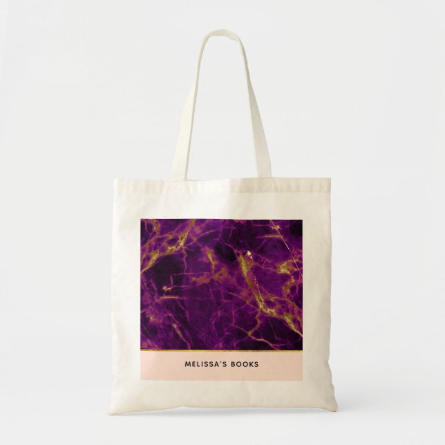 Modern Purple & Gold Abstract Marble Tote Bag (Front)