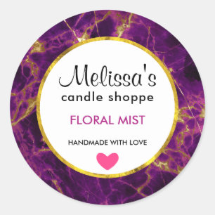 Modern Purple & Gold Abstract Soap Candle Business Classic Round Sticker
