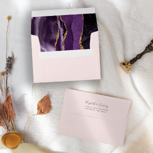 Modern Purple Gold Agate Blush Pink Wedding Envelope