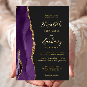 Modern Purple Gold Agate Dark Wedding