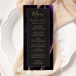 Modern Purple Gold Agate Dark Wedding Menu<br><div class="desc">This elegant,  modern wedding menu features a watercolor purple agate background trimmed with gold faux glitter. The text appears in elegant gold coloured handwriting and copperplate fonts on an off-black rectangle. The agate design is repeated on the reverse.</div>