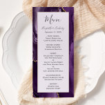 Modern Purple Gold Agate Lavender Wedding Menu<br><div class="desc">This elegant,  modern wedding menu features a watercolor purple agate background trimmed with gold faux glitter. The text appears in elegant charcoal grey handwriting and copperplate fonts on a gold-framed lavender rectangle. The agate design is repeated on the reverse.</div>