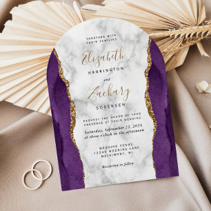 Modern Purple Gold Agate Marble Arch Wedding Invitation