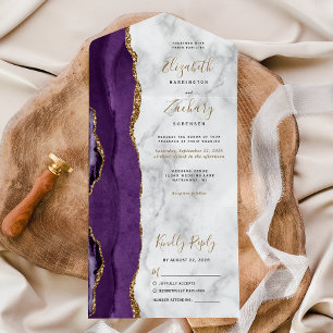 Modern Purple Gold Agate Marble Wedding All In One Invitation