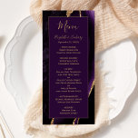 Modern Purple Gold Agate Plum Wedding Menu<br><div class="desc">This elegant,  modern wedding menu features a watercolor purple agate background trimmed with gold faux glitter. The text appears in elegant gold coloured handwriting and copperplate fonts on a rich plum rectangle. The agate design is repeated on the reverse.</div>