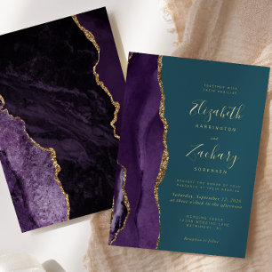 Modern Purple Gold Agate Teal Wedding