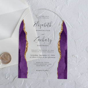 Modern Purple Gold Agate Wedding Arch Acrylic Invitations