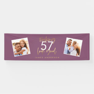 Modern purple gold birthday simple elegant script banner