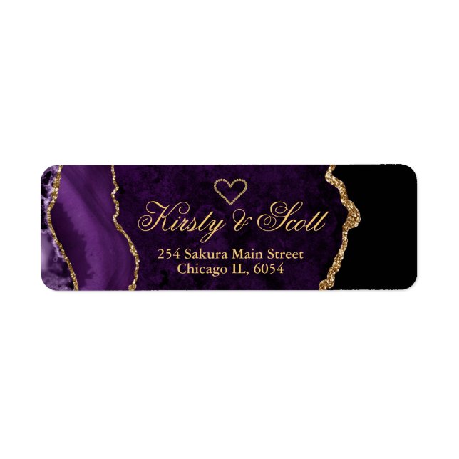 Modern Purple & Gold Faux Glitter Agate Wedding (Front)