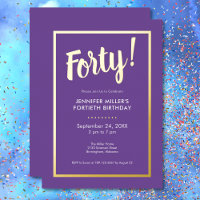 Modern Purple & Gold Foil 40th Birthday