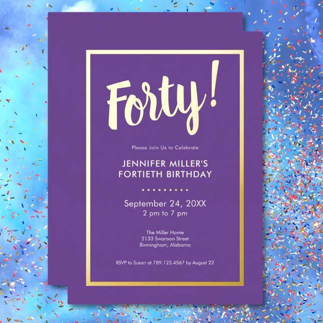 Modern Purple & Gold Foil 40th Birthday (Modern Purple & Gold Foil 40th Birthday Foil Invitation)