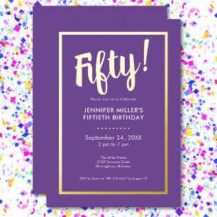 Modern Purple & Gold Foil 50th Birthday