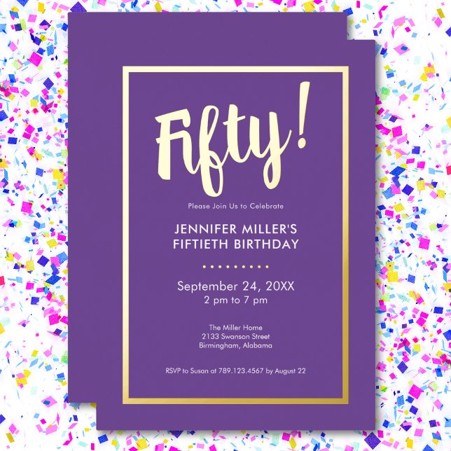 Modern Purple & Gold Foil 50th Birthday (Modern Purple & Gold Foil 50th Birthday Foil Invitation)