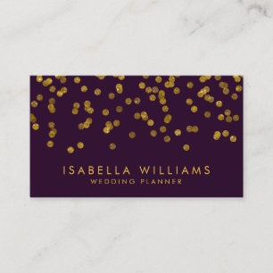 Modern Purple & Gold Foil Confetti Business Card