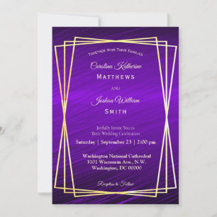 Modern Purple Gold Frame Wedding Invitation