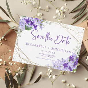 Modern Purple Gold Green Floral Wreath Wedding  Save The Date