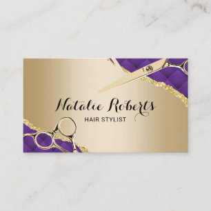 Modern Purple Gold Hairdresser Hair Stylist Salon Business Card