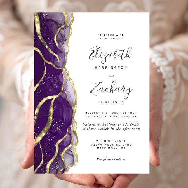 Modern Purple Gold Ink Wedding Invitation (Creator Uploaded)