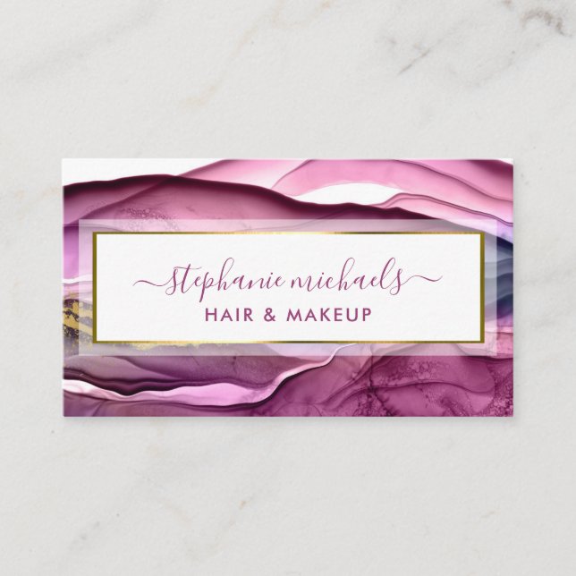 Modern Purple Gold Liquid Ink Abstract Business Card (Front)