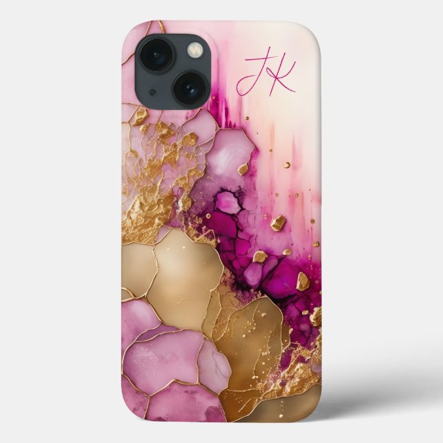 Modern Purple Gold Marble Monogram Personalised Case-Mate iPhone Case (Back)