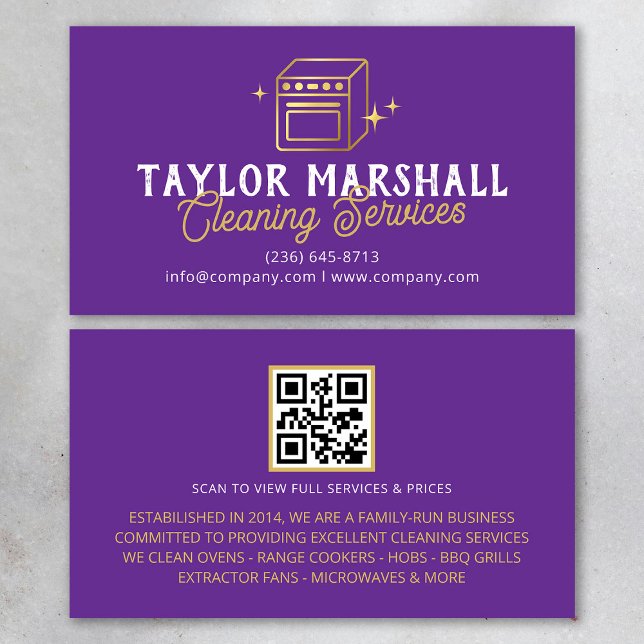 Modern Purple Gold Oven Cleaning Service Business Card (Creator Uploaded)