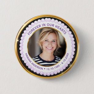 Modern Purple & Gold Pearls Forever in our Hearts  6 Cm Round Badge