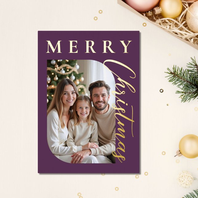 Modern Purple Gold Photo Christmas Holiday Card (Creator Uploaded)