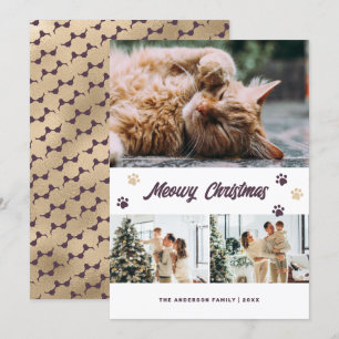 Modern Purple Gold Photo Meowy Christmas Card