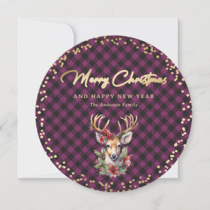 Modern Purple Gold Reindeer Christmas Holiday Card