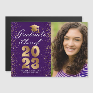Modern  Purple Gold Script Cap Glitter Photo Grad
