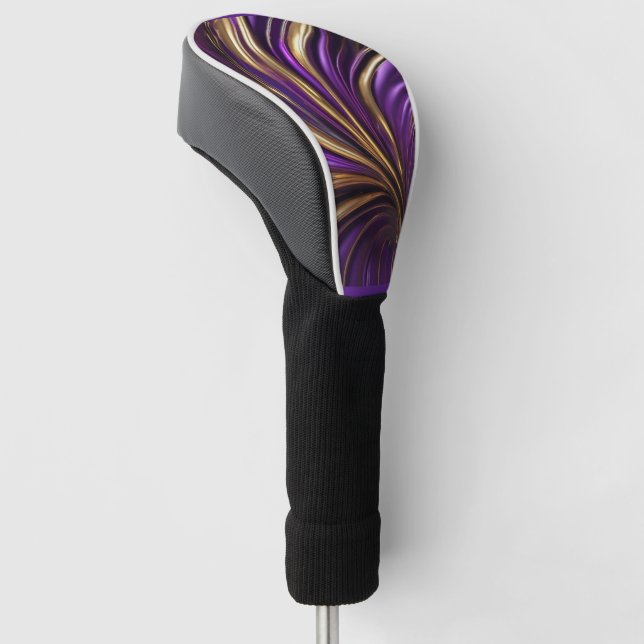 Modern Purple Gold Swirl Golf Head Cover (Angled)