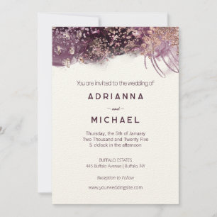 Modern Purple & Gold Wedding Invitation