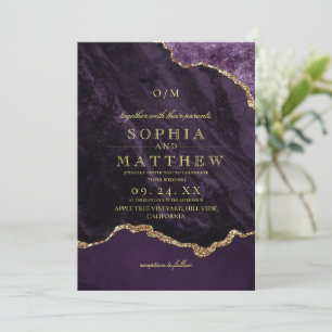 Modern Purple Gold Wedding Photo Invitation