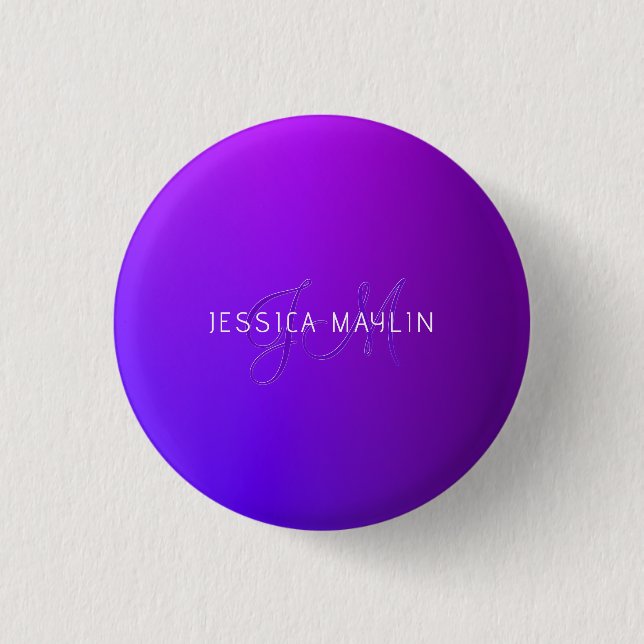 Modern Purple Gradient Name & Monogram  3 Cm Round Badge (Front)