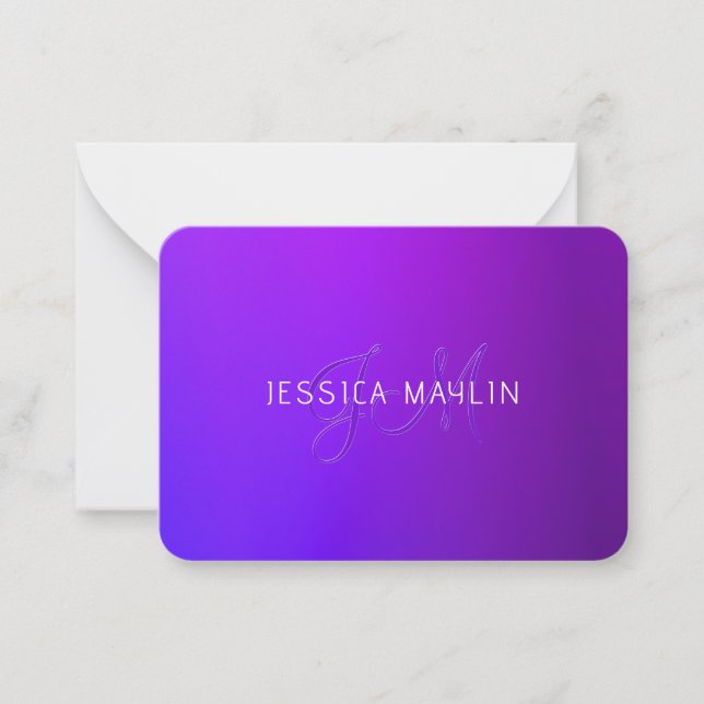 Modern Purple Gradient Name & Monogram  Card (Front)