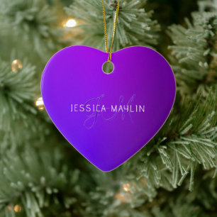 Modern Purple Gradient Name & Monogram  Ceramic Tree Decoration