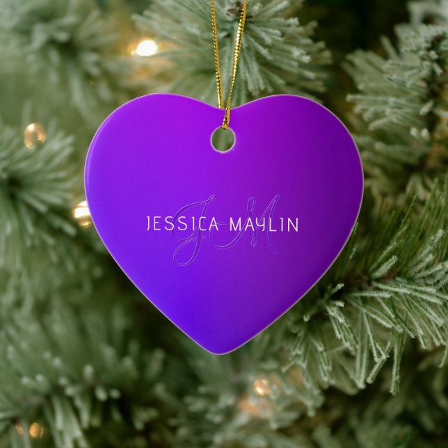 Modern Purple Gradient Name & Monogram  Ceramic Tree Decoration (Tree)