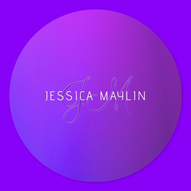 Modern Purple Gradient Name & Monogram  Classic Round Sticker (Creator Uploaded)