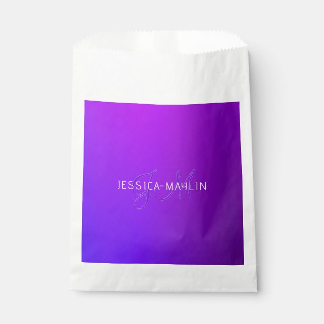Modern Purple Gradient Name & Monogram  Favour Bags (Front)